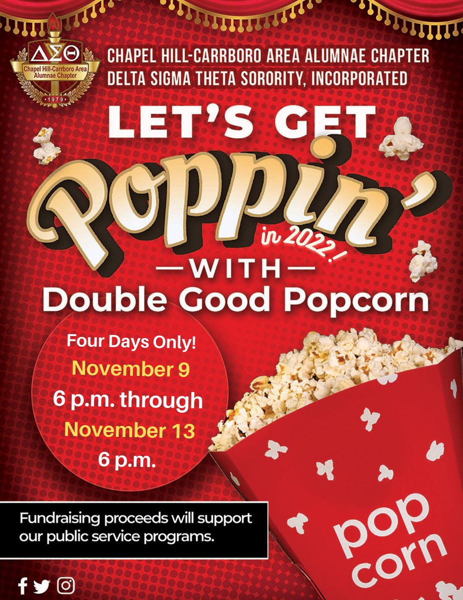 Mark your calendars!!! Our popcorn fundraiser starts THIS Wednesday! 50% of all sales goes to our public service initiatives &amp; scholarships all while getting delicious popcorn! Use s.dgpopup.com/1v56jt3d to order or support a CHCAA chapter member’s store!