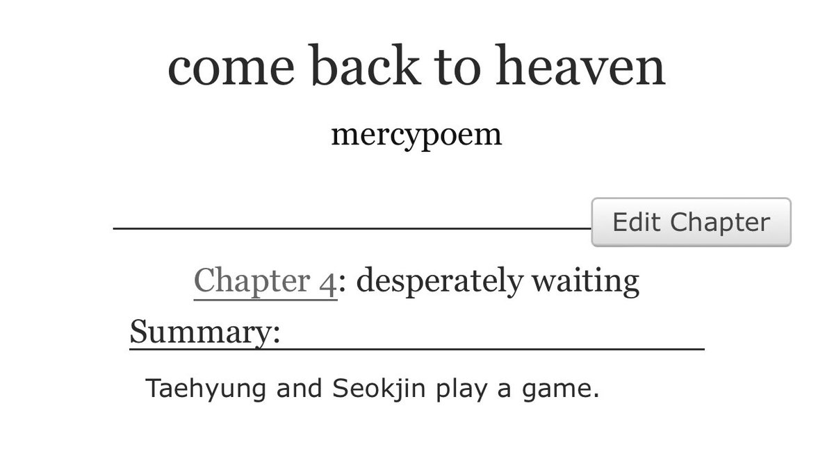 ciela🎍 (@mercypoem) on Twitter photo 🫧 come back to heaven
🧸 taejin | 14.5k | chapter 4, 3.9k ; on going
- rated T (for now)
— Taehyung and Seokjin play a game.
for my <a href="/bangswiftfest/">bangswift fest (closed)</a> fic
#taejin #taejinfic #taejinau
fic in replies ~ 🫧 come back to heaven
🧸 taejin | 14.5k | chapter 4, 3.9k ; on going
- rated T (for now)
— Taehyung and Seokjin play a game.
for my <a href="/bangswiftfest/">bangswift fest (closed)</a> fic
#taejin #taejinfic #taejinau
fic in replies ~