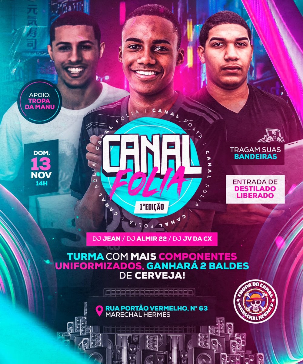 DIA 13 ENCONTRO MARCADO COM VOCÊS TA AMOR ? RITIMINHO COM A TROPA DO CANAL, SELEÇÃO +CARA DE MARECHAL 🇧🇷💥🎭

TURMAS CONFIRMAR PRESENÇA PRA RESERVA DO SEU CAMAROTE ✅

VAMO NESSA, É BAAAAAILE 💃🏽🕺🏽

CHAMA NO RT 🔄