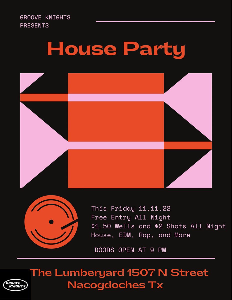 GrooveKnights's tweet photo. This Friday we are back at it at Yard. Free entry and drink specials all night. Come out and have a good time. Doors open at 9. @etxlumberyard @SFAQuestions https://t.co/uCqp62Aqrp