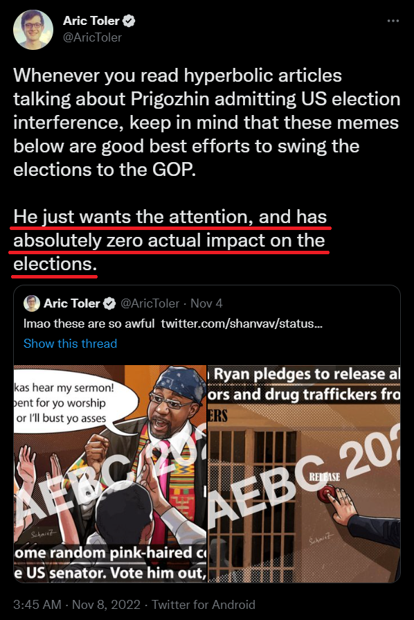 Deus__Abscondis's tweet photo. @EHunterChristie At least one #bellingcrap|per assesses Prigozhin's impact is zero. There is no evidence any online "Russian interference" has impacted elections. https://t.co/fhjRdscu8V