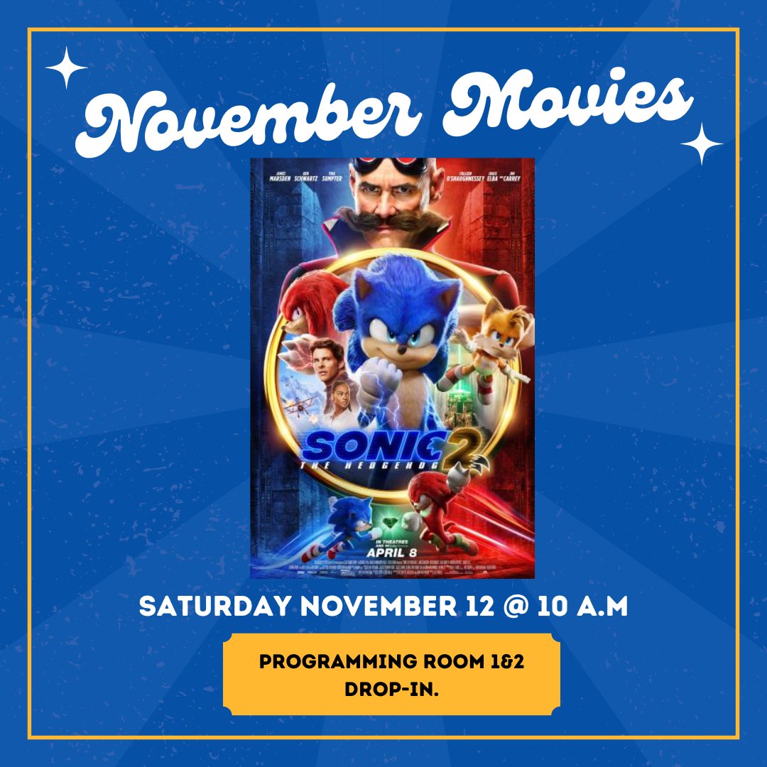 Check out Sonic the Hedgehog 2 on the big screen in Programming Room 1 & 2 this Saturday @ 10 A.M. https://t.co/rsz3hvpgGi
#library #cornwall #sonic https://t.co/wNATFSu5NE