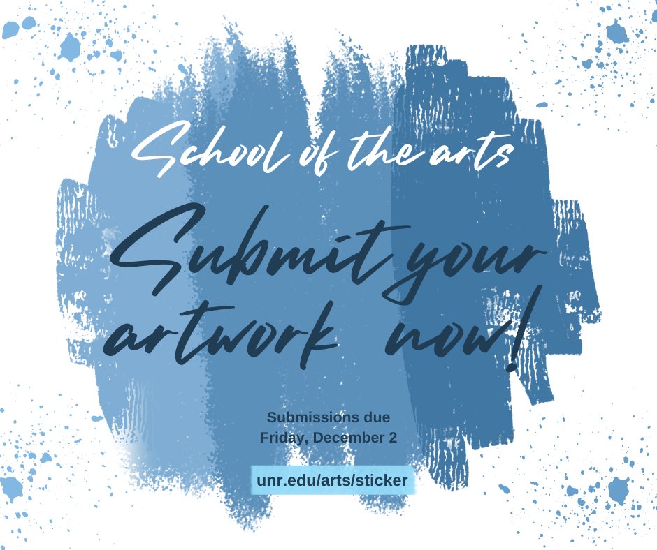 Submissions open! Send us your best artwork for it to be featured on the Spring 2023 sticker. Due Friday, December 2

#UniversityofNevadaReno #NVArts365 #Sticker #StickerContest #PackPride #Artist #Art #WolfPack #SchoolOfTheArts #SOTA #UNR #StickerContestSpring2023