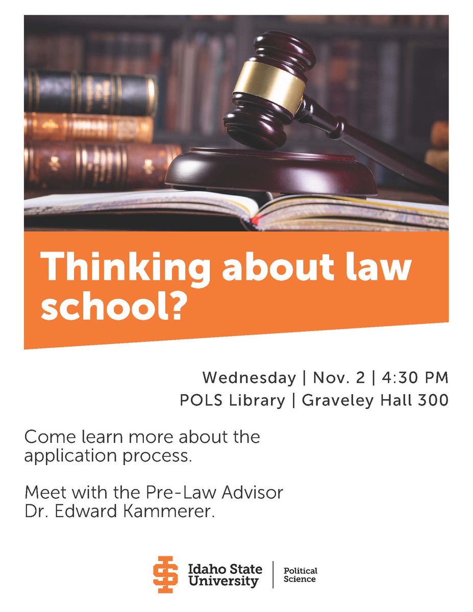 Are you an ISU Political Science student thinking about law school? Come meet with pre-law advisor and faculty member <a href="/ProfKammerer/">Edward Kammerer</a> to learn more about the process! Wednesday, November 2nd, at 4:30PM in the Political Science Dept. Library, Graveley Hall Room 300).