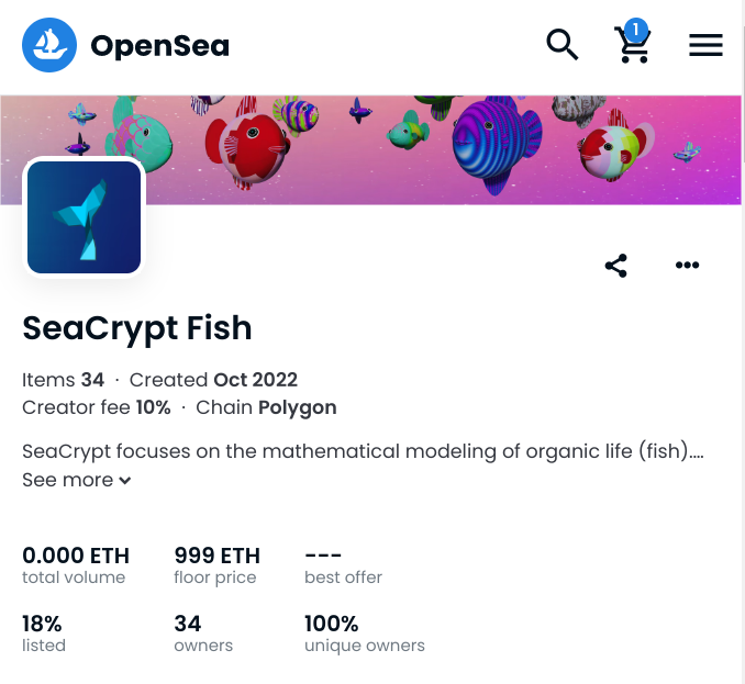 SeaCrypt's tweet photo. No pre-mint.
1 egg per wallet.
1 free mint per wallet.
Algorithm Generation. No template.
The result?
100% unique owners!
100% unique 1/1 fish!
100% unique memory!
#NFT done the right way memorizes your moments forever.
#nftart #OpenSeaNFT #PolygonNFTs #nfthalloween https://t.co/OeNNllsCfz
