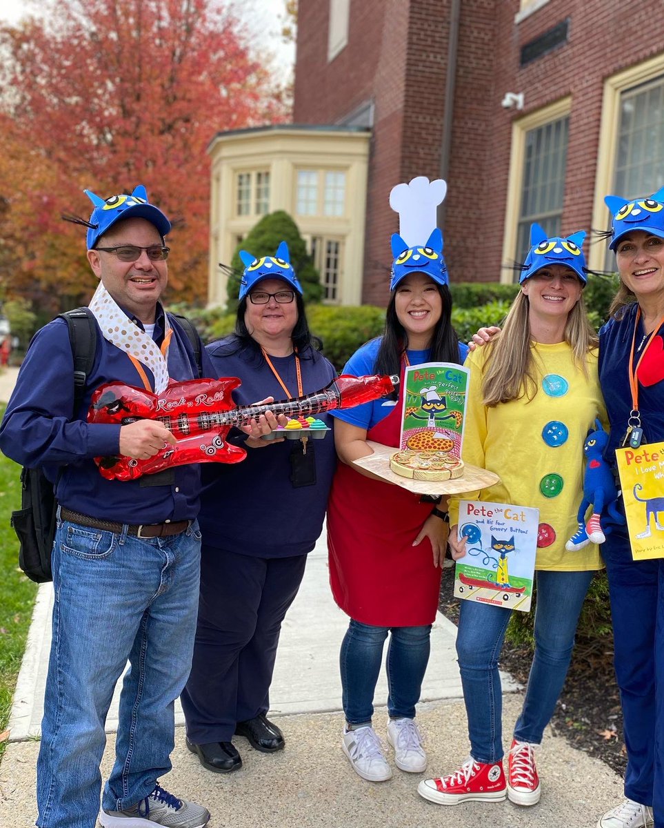 PrincipalMackay's tweet photo. Mackay Staff had another amazing Halloween “in the books!” Can you “read” our excitement?  #beststaffever #we🧡reading! @tenaflyschools https://t.co/sjY2biv4fm