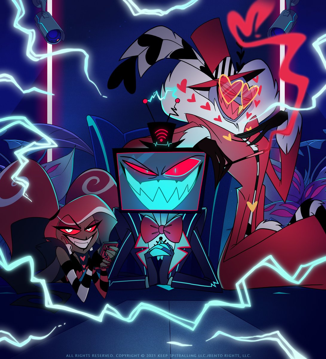Happy Halloween from hell's most sinister overlords; Vox, Velvette, Valentino - the VEES. #hazbinhotel