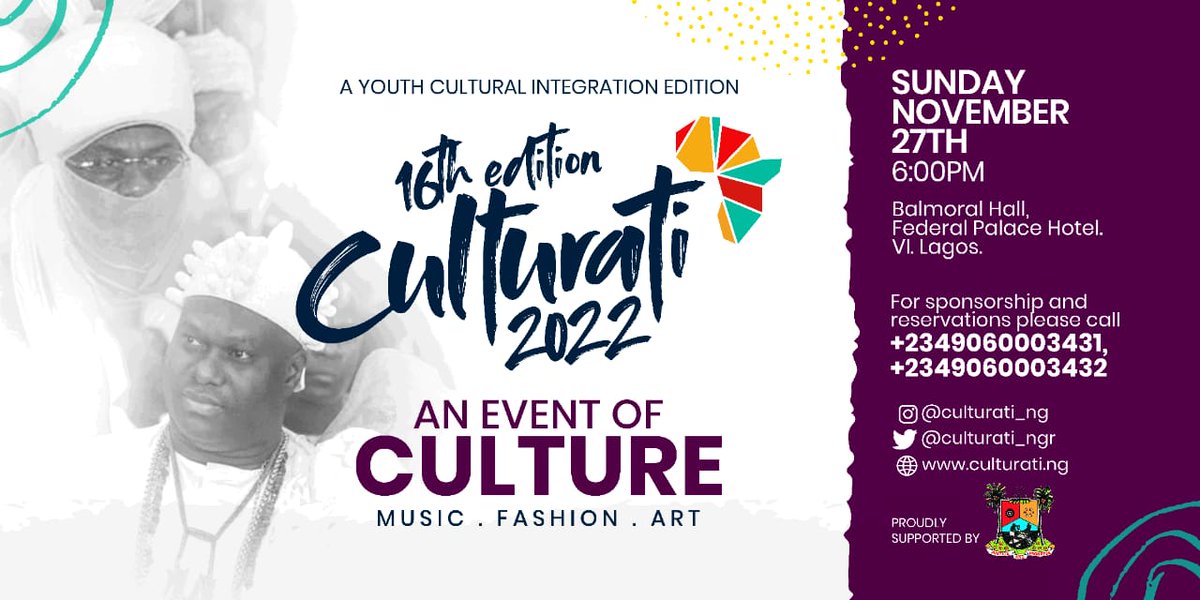 The 16th edition of Culturati is happening on the 27th of November

Come experience ART,MUSIC &amp; FASHION under one roof.

It promises to be an experience of a lifetime. 

#Culturati2022