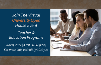 We can't wait to see you at the next virtual event! 
 
Virtual Open House 
Date: November 8, 2022
Time: 4:00 PM - 6:00 PM (PST)
Registration: bit.ly/3Dc3yJs 

Virtual Job Fair
Date: November 17, 2022
Time: 4:00 PM - 6:00 PM (PST)
Registration: bit.ly/3gi9Lub