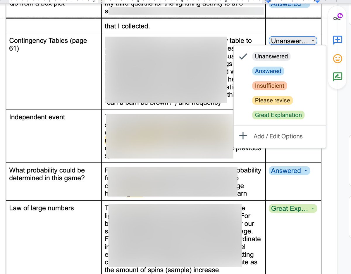 The dropdown I made in <a href="/googledocs/">Google Docs</a> is helping me so much with allowing students to have choice and providing feedback. I made a table with choices to respond to and I update the "unanswered" with my feedback. 

#googleEDU #googleDocs #feedback #grading