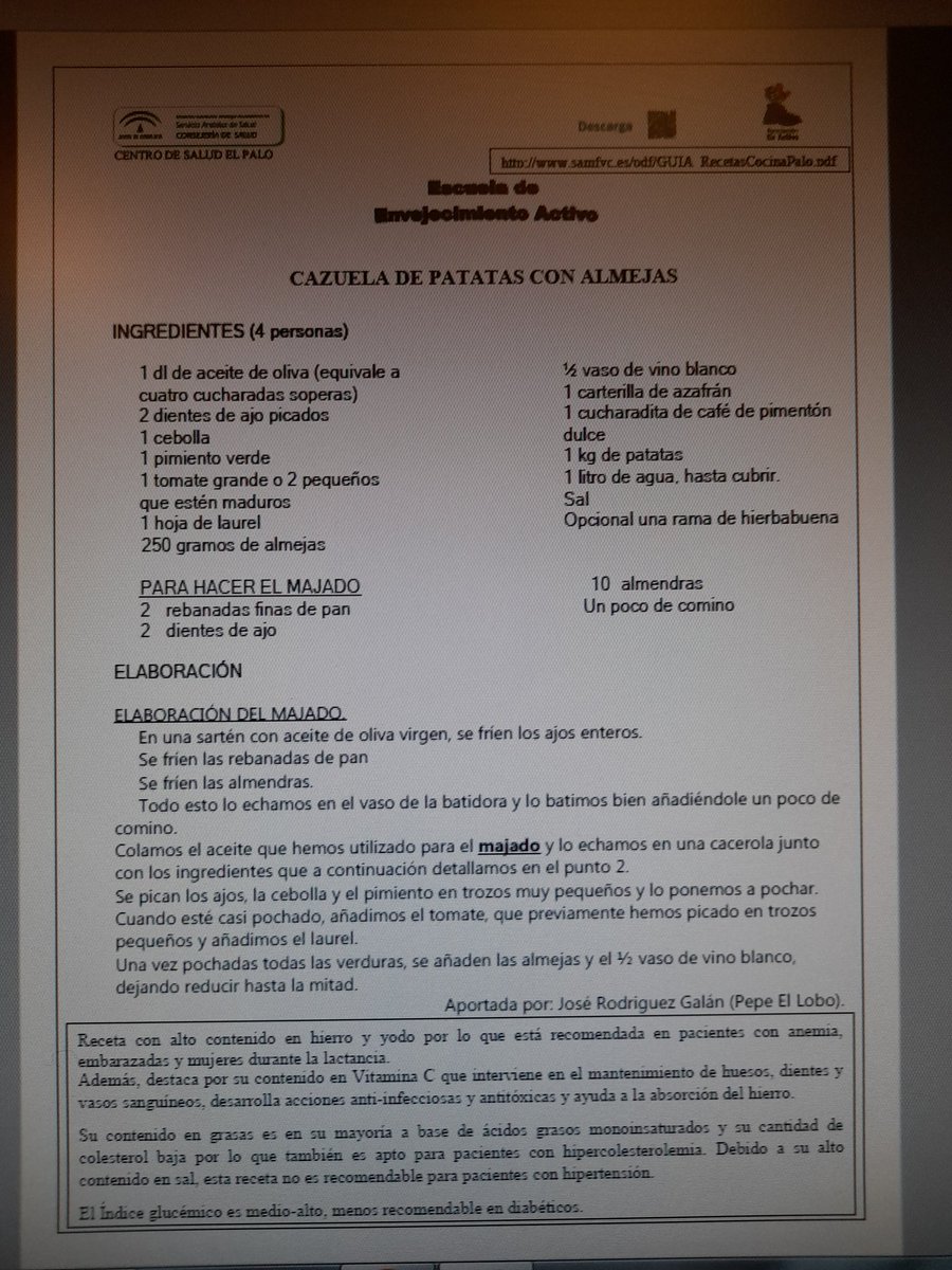 AsocEnActivo's tweet photo. RECETA DEL MES
Cada mes promocionamos un plato típico del Palo basado en la Dieta Mediterránea.
Incluye receta, análisis nutricional y recomendaciones.
Este mes:
CAZUELA  DE PATATAS CON ALMEJAS
#Dieta mediterránea
@cs_palo 
@SaludAPMalaga 
@aavvelpalo 
@enbuenaedad https://t.co/0bGzi3ZeKj
