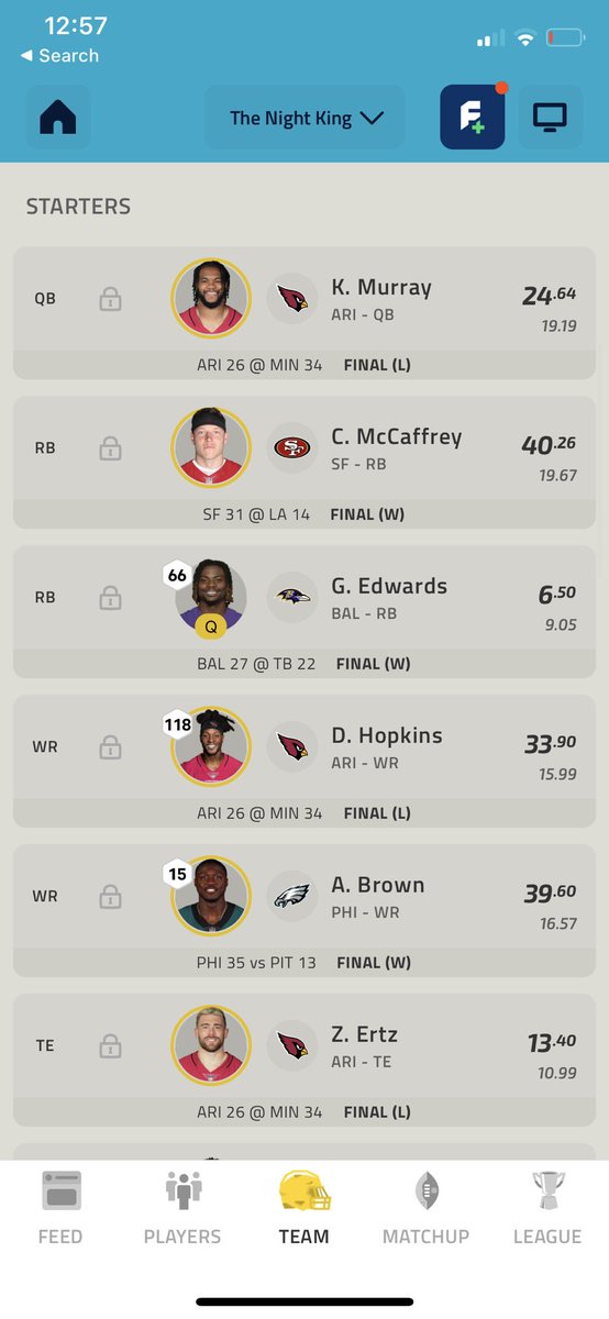 HRoehl's tweet photo. @NFLFantasy Starting GusBus over Jamaal Williams 😭 https://t.co/j81PzehYSY