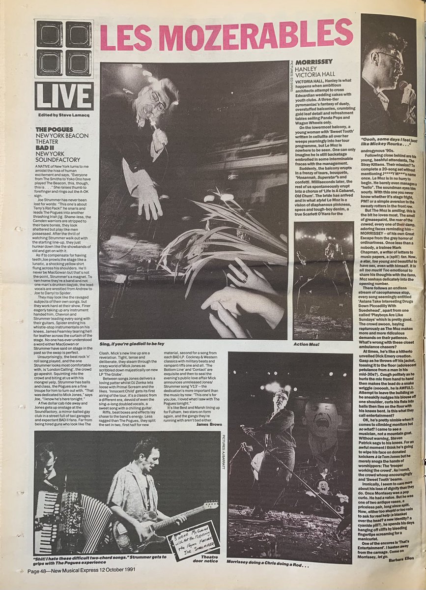 Live! Morrissey! The Pogues! BAD II! NME, 12 October 1991. #NME #MyLifeInTheUKMusicPress #1991