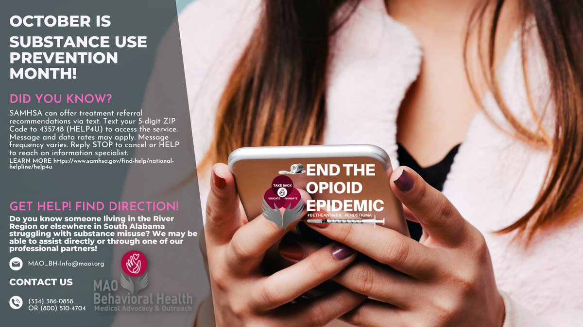 MAOofAlabama's tweet photo. October is Substance Use Prevention Month. You can help #endstigma surrounding substance misuse, &amp; help people get the support they need. Know the stats! Get the facts! Visit https://t.co/z3ccY32AlQ #addictiontreatment #substanceabuse #mentalhealthmatters https://t.co/Gmr2nNthOK