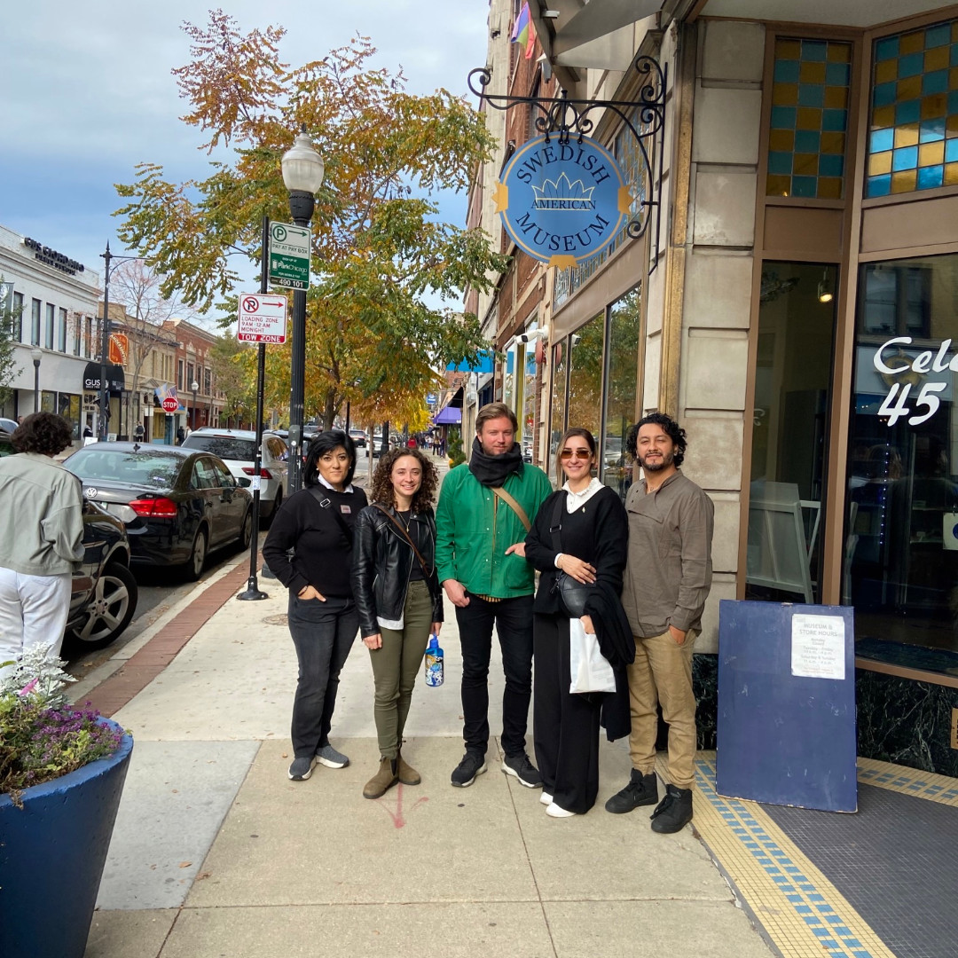 SwedeAmerican's tweet photo. Artists Areej Almansory, Nisrine Boukhari, and Luis Sahagun with curator Marcus Mod are visiting Chicago this week! This is the second study trip for a contemporary art exhibit "Letters From Home", opening at the Museum in April 2023. https://t.co/agFrGkaNul