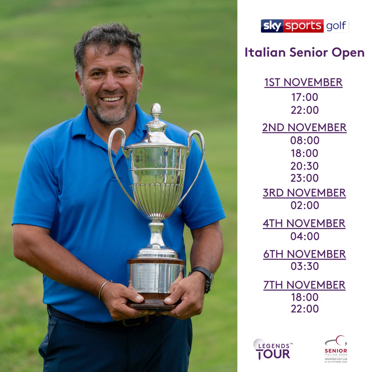 euLegendsTour's tweet photo. Tune in at 5pm &amp; 10pm tomorrow! ✅

Full highlights show from the Italian Senior Open is on Sky Sports Golf over the coming days! 📺

#LegendsTour #ItalianSeniorOpen #SkySportsGolf https://t.co/qwKZ1Tulnq