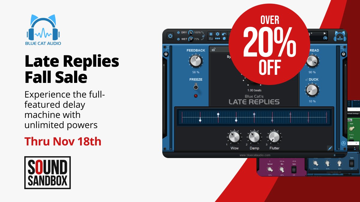 SoundSandbox's tweet image. With Blue Cat&apos;s unique topology, Late Replies is a full-featured 🎛️delay machine with⚡unlimited powers.

Now over 20% thru📣Nov 18th:
bit.ly/3gWPHhq

Blue Cat Audio #plugin #plugins #vstplugins #musiccomposer #musician #audioengineer #SoundSandboxStore