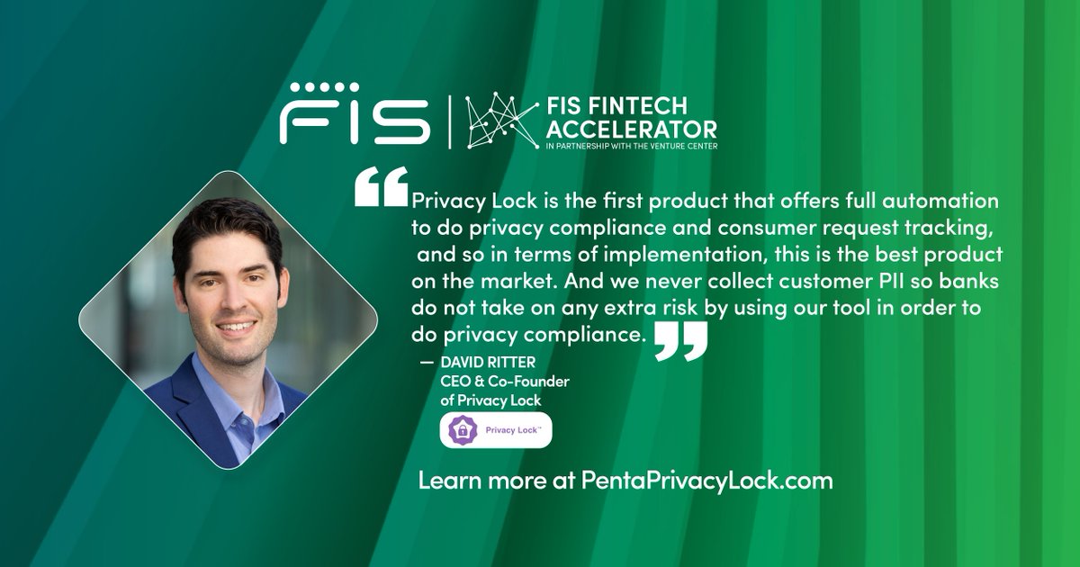 VentureCenter's tweet photo. Meet David, CEO & Co-Founder of Privacy Lock. Privacy Lock is the first product that fully automates #privacycompliance and consumer request tracking #fintech #fisfintech #theventurecenter https://t.co/Fi7No9dR5L
