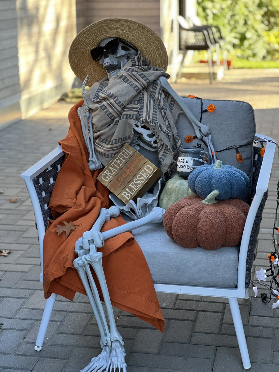 I dressed my porch skeleton up as Christian Girl Autumn. #HalloweenHavoc