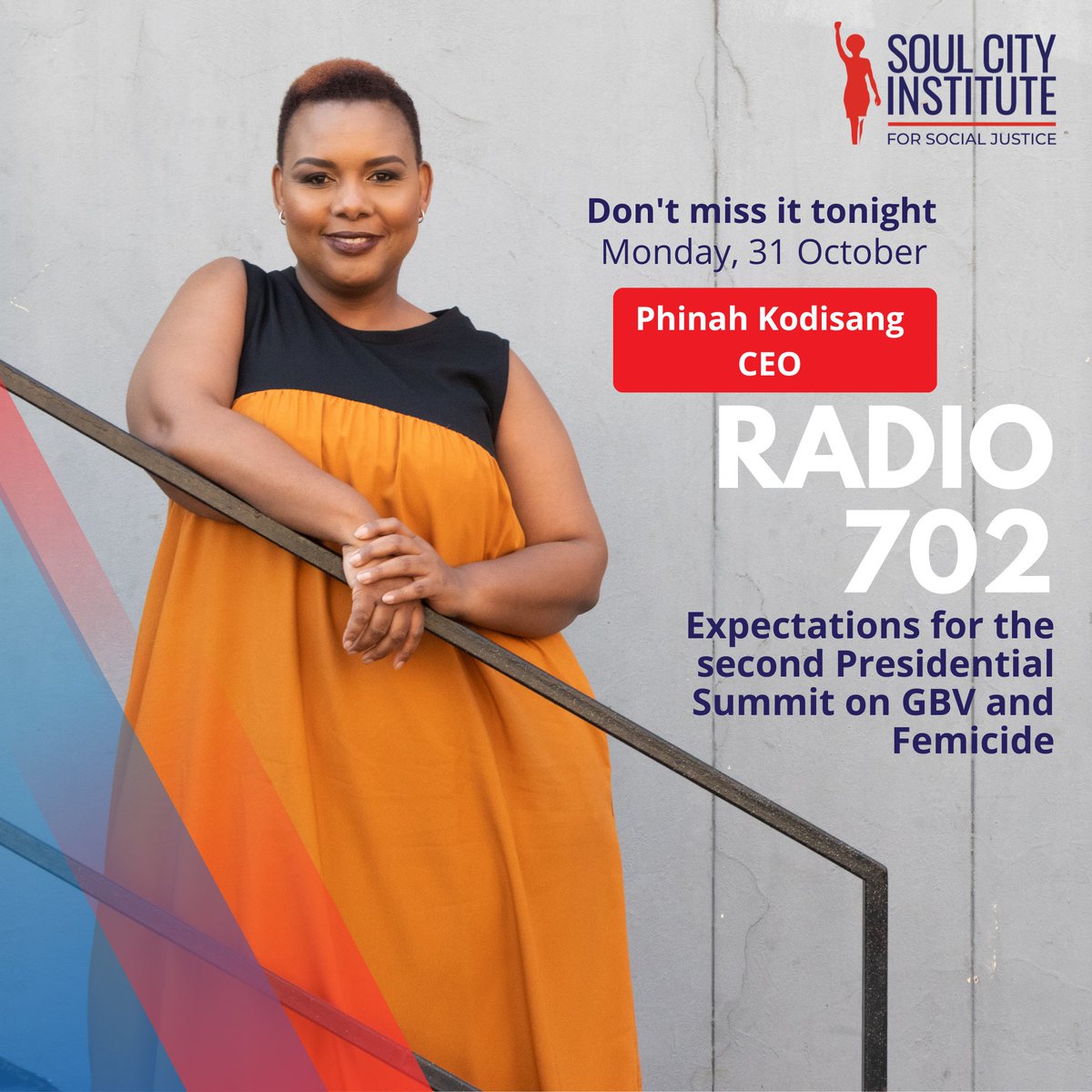 The second Presidential #GBVFSummit2022 kicks off tomorrow. Listen to our CEO @phinahkodisang on @Radio702 from 21:30 as she discusses what has happened since the first summit, gaps in the implementation and expectations for the two days. 
#Road2GBVFSummit2022