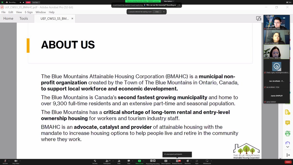 EconomyUrban's tweet photo. Jennifer Bisley, Executive Director, The Blue Mountains Attainable Housing Corporation - "We are seeking from Ministries responsible form housing to address the challenge of complex funding structures and requirements and a lack of programs specific to workforce housing" #CWS3 https://t.co/WgTXJWHEOY