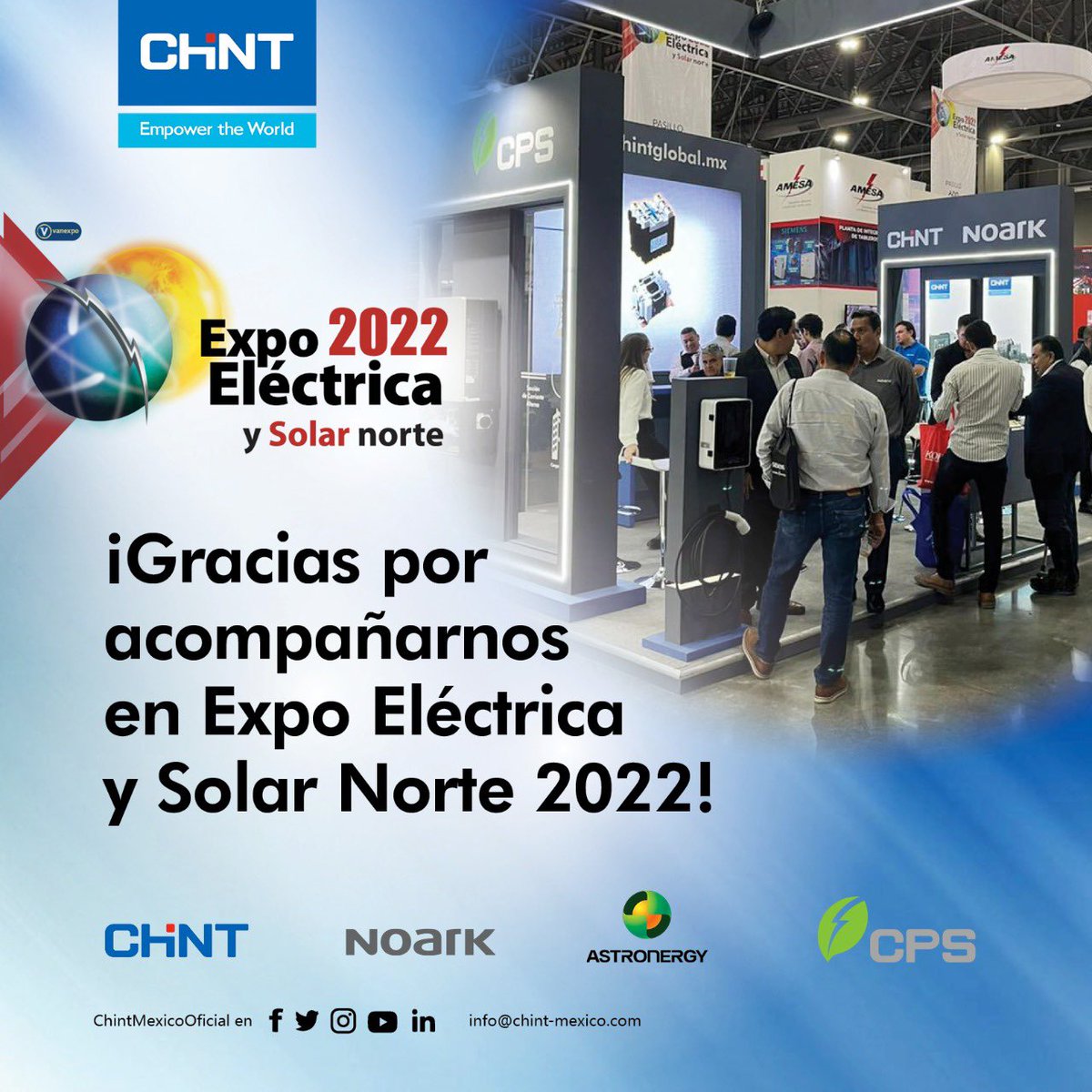 ⚡️ ¡Muchas gracias por acompañarnos! ⚡️
Nos vemos el próximo año con más tecnología e información que harán de tus proyectos un éxito rotundo.
#ConoceElPoderdeChint #ChintMexico #CPS #Solar #Astronergy #Noark #ChintElectric