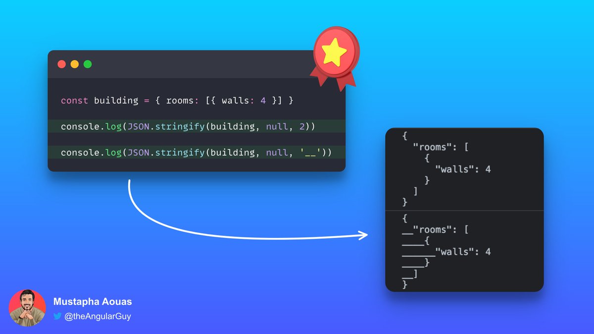 TheAngularGuy's tweet image. Did you know that JSON.strigify takes 3 parameters?

If the third parameter is a number, it determines how many space characters should be used for indenting. If it’s a string, that string becomes white-space.

This is useful for formatting log messages in a human-friendly way 🚀
