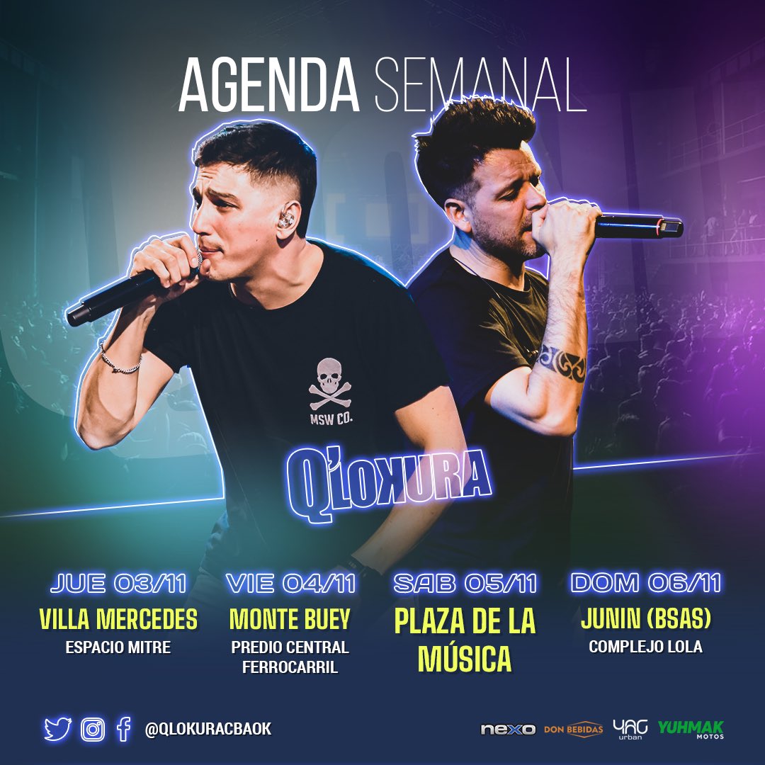 qlokuracbaok's tweet photo. ¡Esta es la Agenda Semanal de nuestra Semana! 😜 ¿Donde te vemos? https://t.co/RVEznm8Gvn