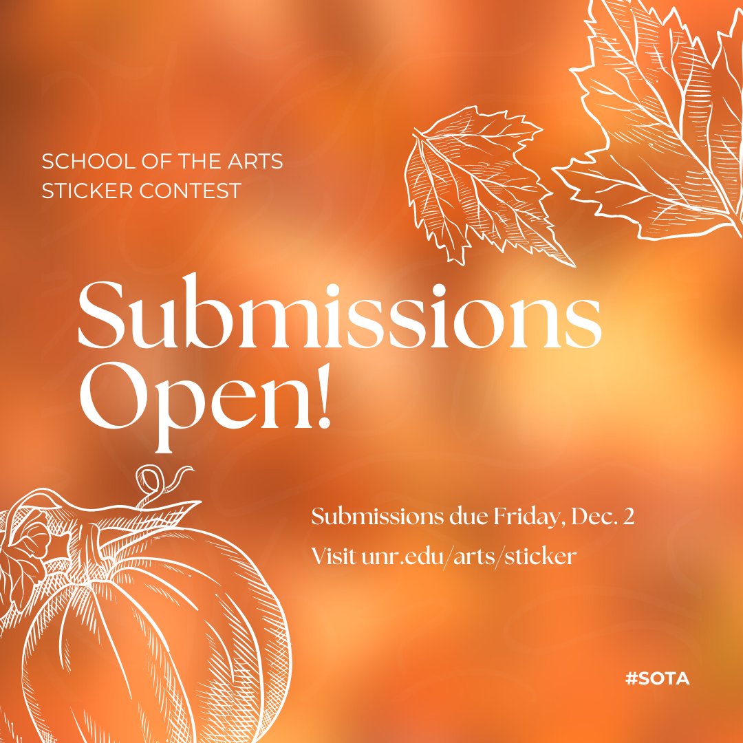UNR School of the Arts (@unrarts) on Twitter photo Submit your artwork by Friday, December 2. In case you have any questions, don’t hesitate to write to us: arts@unr.edu
Visit unr.edu/arts/sticker for more information
#StickerContest #PackPride #Artist #Art #WolfPack #SchoolOfTheArts #SOTA #UNR #StickerContestSpring2023 Submit your artwork by Friday, December 2. In case you have any questions, don’t hesitate to write to us: arts@unr.edu
Visit unr.edu/arts/sticker for more information
#StickerContest #PackPride #Artist #Art #WolfPack #SchoolOfTheArts #SOTA #UNR #StickerContestSpring2023