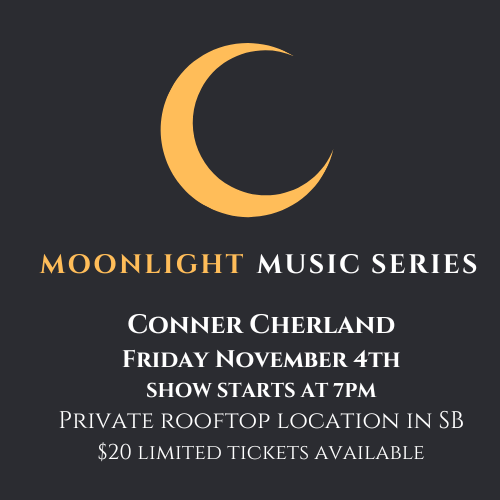 SBRecords805's tweet photo. Just 4 tickets left to our Moonlight Concert this Friday night featuring Conner Cherland! Link in bio for tickets! @connercherland #livemusic #santabarbara #concert https://t.co/Jqubh74cic