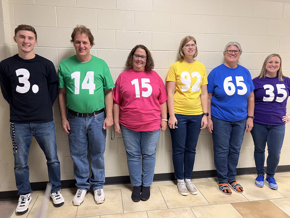 MTackmann's tweet photo. Math department costume. The kids could not figure it out until we stood together. Now we have shirts for pi day. https://t.co/1dJ9FFzL8Y
