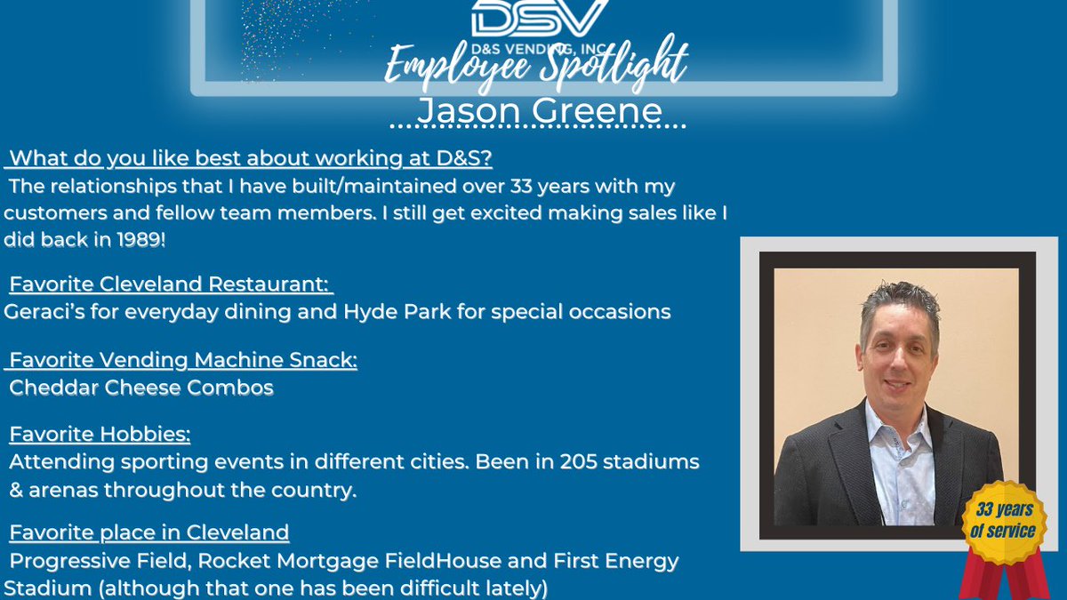 D&S Vending, Inc. (@dsvending) on Twitter photo Happy Work Anniversary to our President, <a href="/JasonGreene9/">Jason Greene ⚾️🐶</a> 🎉Jason celebrates his 33rd year today! Thank you Jason for the leadership, expertise and dedication you have given to D&S over the past 33 years! Spooky how time flies when you love what you do! 👻🎃#WorkAnniversary Happy Work Anniversary to our President, <a href="/JasonGreene9/">Jason Greene ⚾️🐶</a> 🎉Jason celebrates his 33rd year today! Thank you Jason for the leadership, expertise and dedication you have given to D&S over the past 33 years! Spooky how time flies when you love what you do! 👻🎃#WorkAnniversary
