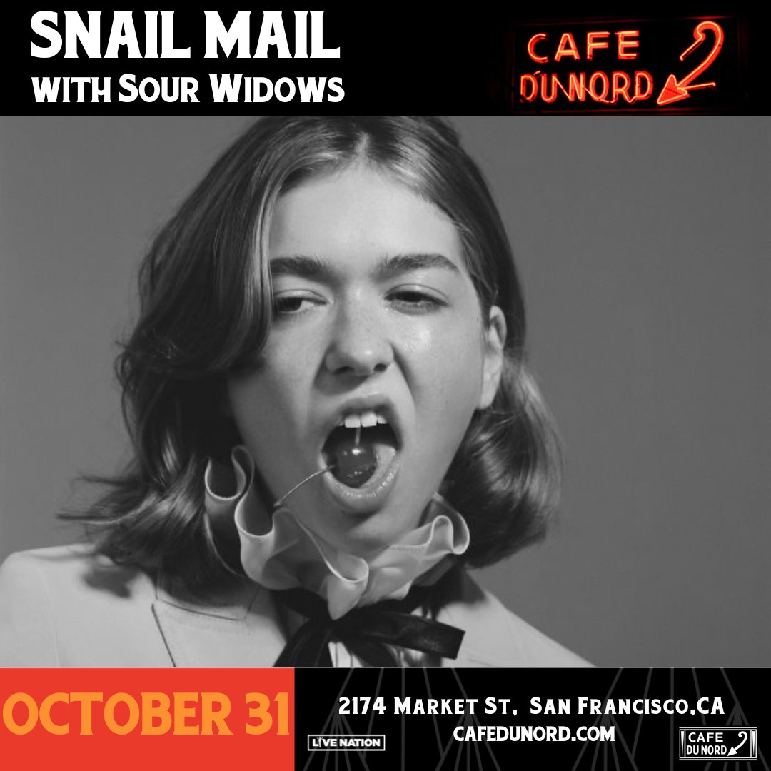 Snail Mail (@snailmail) on Twitter photo sf - since our show w turnstile and jpeg is cancelled tn - we’re playing a last minute halloween show <a href="/cafedunord/">Cafe Du Nord</a> tix on sale now :) 🎃 u rly do not wanna miss our costume >:(
ticketweb.com/event/snail-ma… sf - since our show w turnstile and jpeg is cancelled tn - we’re playing a last minute halloween show <a href="/cafedunord/">Cafe Du Nord</a> tix on sale now :) 🎃 u rly do not wanna miss our costume >:(
ticketweb.com/event/snail-ma…