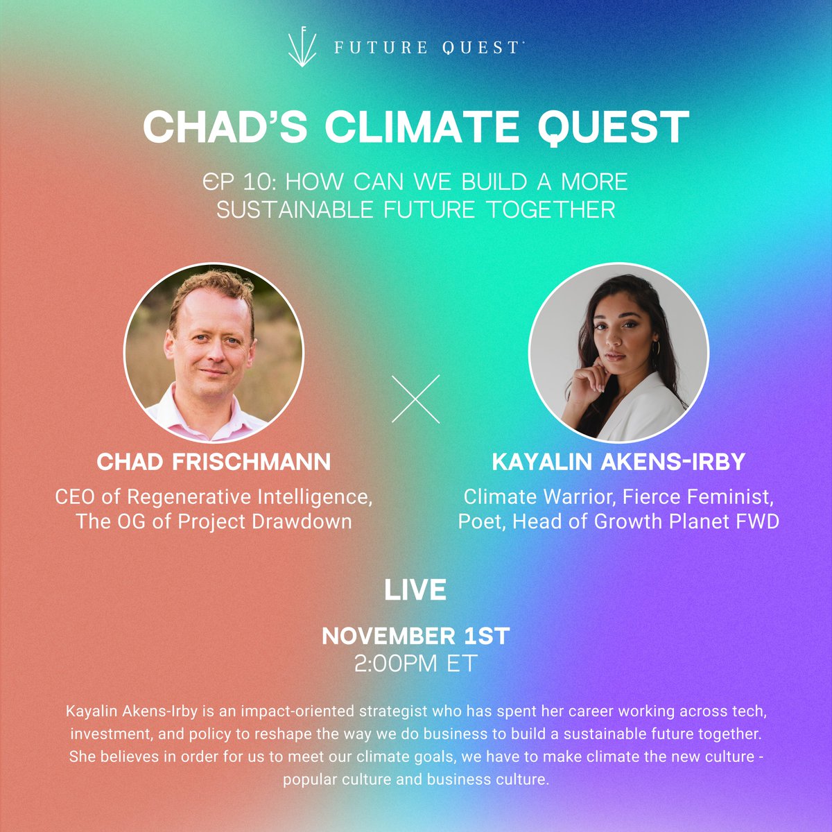 A muse, a maven, a powerhouse and a poet, my guest on this week's #ChadsClimateQuest is none other than <a href="/KayalinSoleia/">Kayalin Akens-Irby</a>.

Finishing up Season 1 of my new podcast with this special pre-COP27 chat on how can we build a more #regenerative future together.❤️🌈

lnkd.in/dThr5AtT