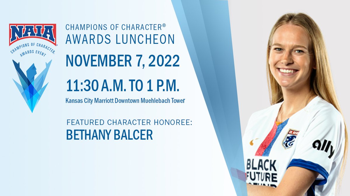 Join us at the 9th annual Champions of Character® Foundation Awards Luncheon to hear from featured character honoree, Bethany Balcer. Balcer is a current OL Reign @NWSL player and former NAIA student-athlete. Purchase a ticket today >> bit.ly/3VrazNl