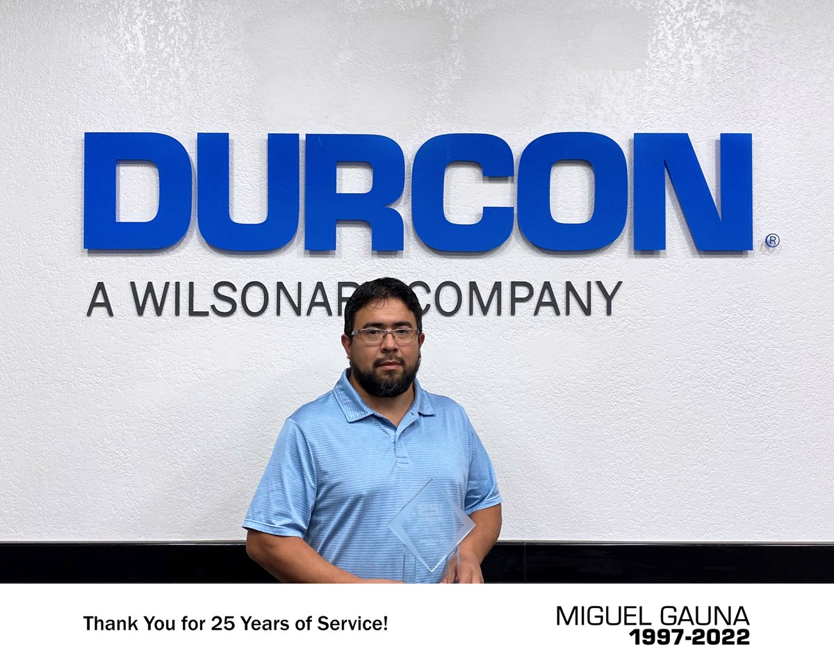 Durcon_Inc's tweet photo. Employee Spotlight – Miguel Gauna is celebrating 25 years at Durcon. Miguel began in 1997 with Packing in the Fabrication Department and is now an Optimizer in Scheduling. He enjoys the friendly atmosphere of the workplace and in his free time is an illustrator. Congrats Miguel https://t.co/dYpkIqc7PG