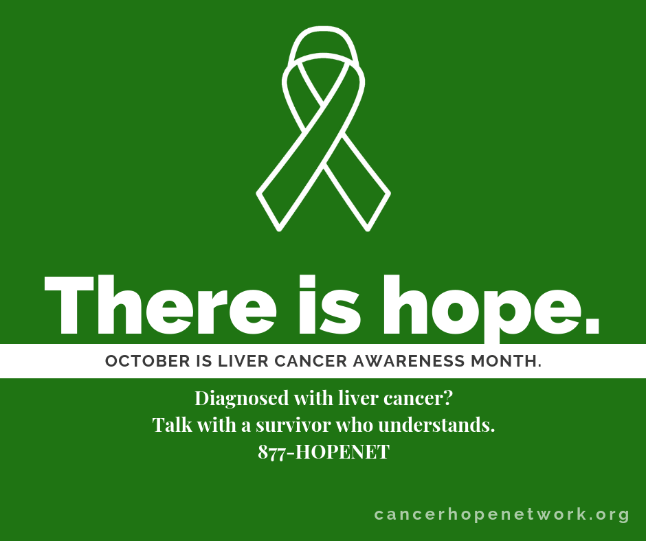 CancerHopeNet's tweet photo. October is #Liver Cancer Awareness Month. Connect with a survivor who understands. #Hope is a phone call away! #CancerHopeNetwork #LiverCancer #LiverCancerAwareness #oncology #CancerCare #CancerCaregiver #CancerSupport https://t.co/x85Ay2qPPy