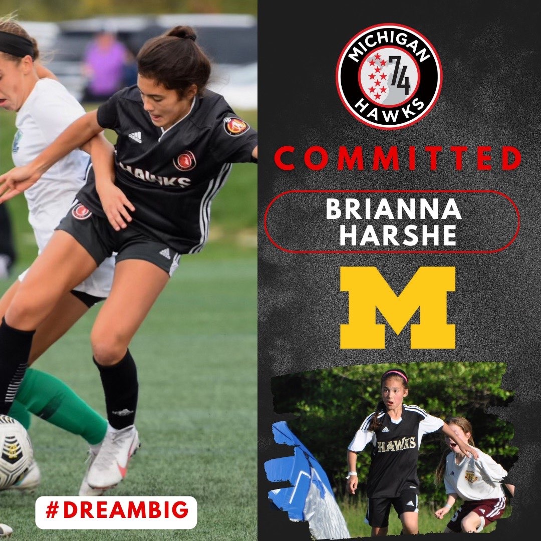 Congratulations Beanie!  She committed to continuing her soccer career at <a href="/umichwsoccer/">Michigan Women’s Soccer</a> in 2024!  She has been a <a href="/Michigan_Hawks/">@Michigan_Hawks</a> player for 8 years &amp; would like to thank its staff and her only other club <a href="/DexterSoccerMI/">DexterSoccerClub</a> for their efforts on her journey!  #DreamBig <a href="/ECNLgirls/">ECNL Girls</a>