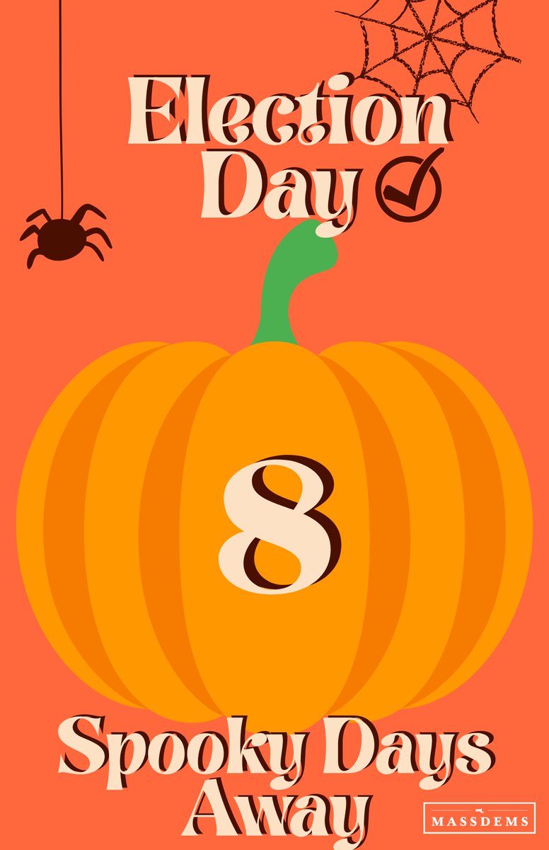 MassDems's tweet image. Happy Halloween! Don’t be a ghoul this election year — only 8 more days left until we vote to make a change. Make a plan to vote today! 👻