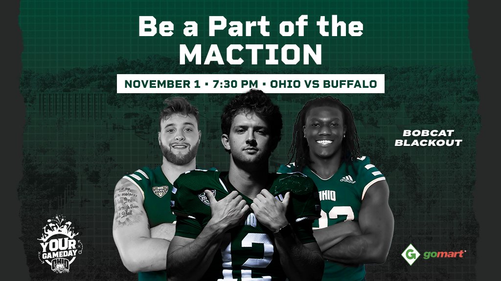 BOBCAT BLACKOUT ⚫ ⚫ 

Join us at Peden Stadium tomorrow at 7:30 p.m. as we battle for first place in the MAC East 😼 

🎟️ Purchase Tickets: bit.ly/3fjOQ9Z