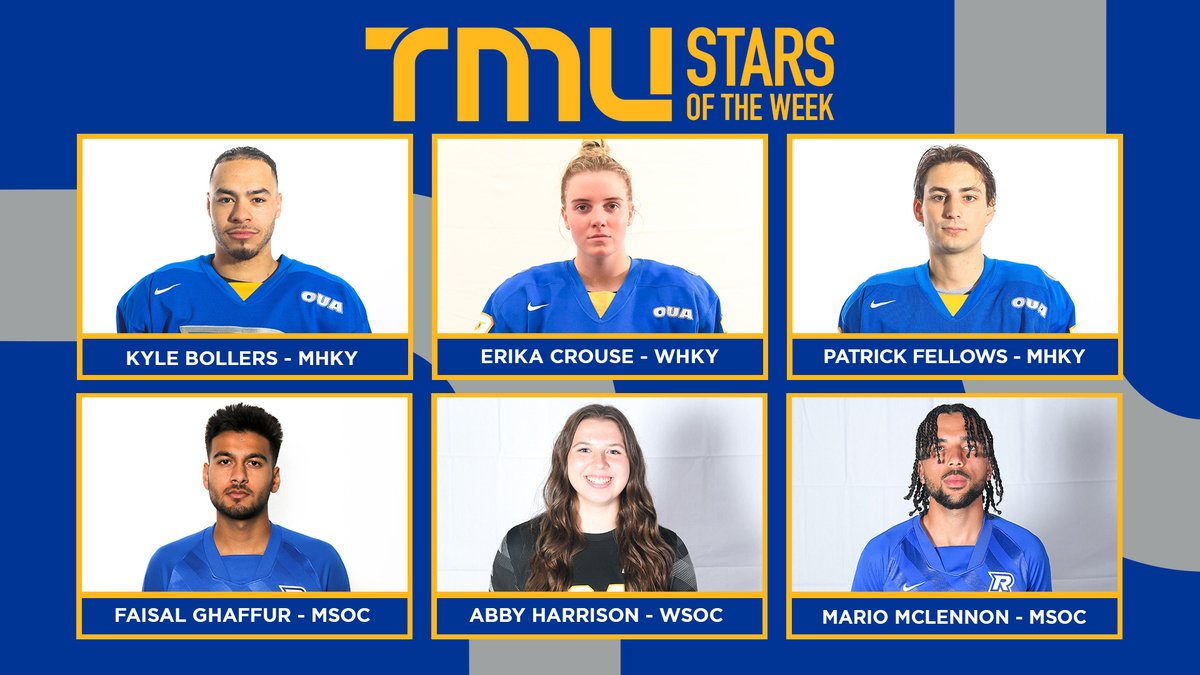 ⭐️ Shout out to our newest Stars of the Week! Goals galore from our hockey stars, while it was stifling defence from the pitch that earned these accolades. More: tmubold.ca/news/2022/10/3…