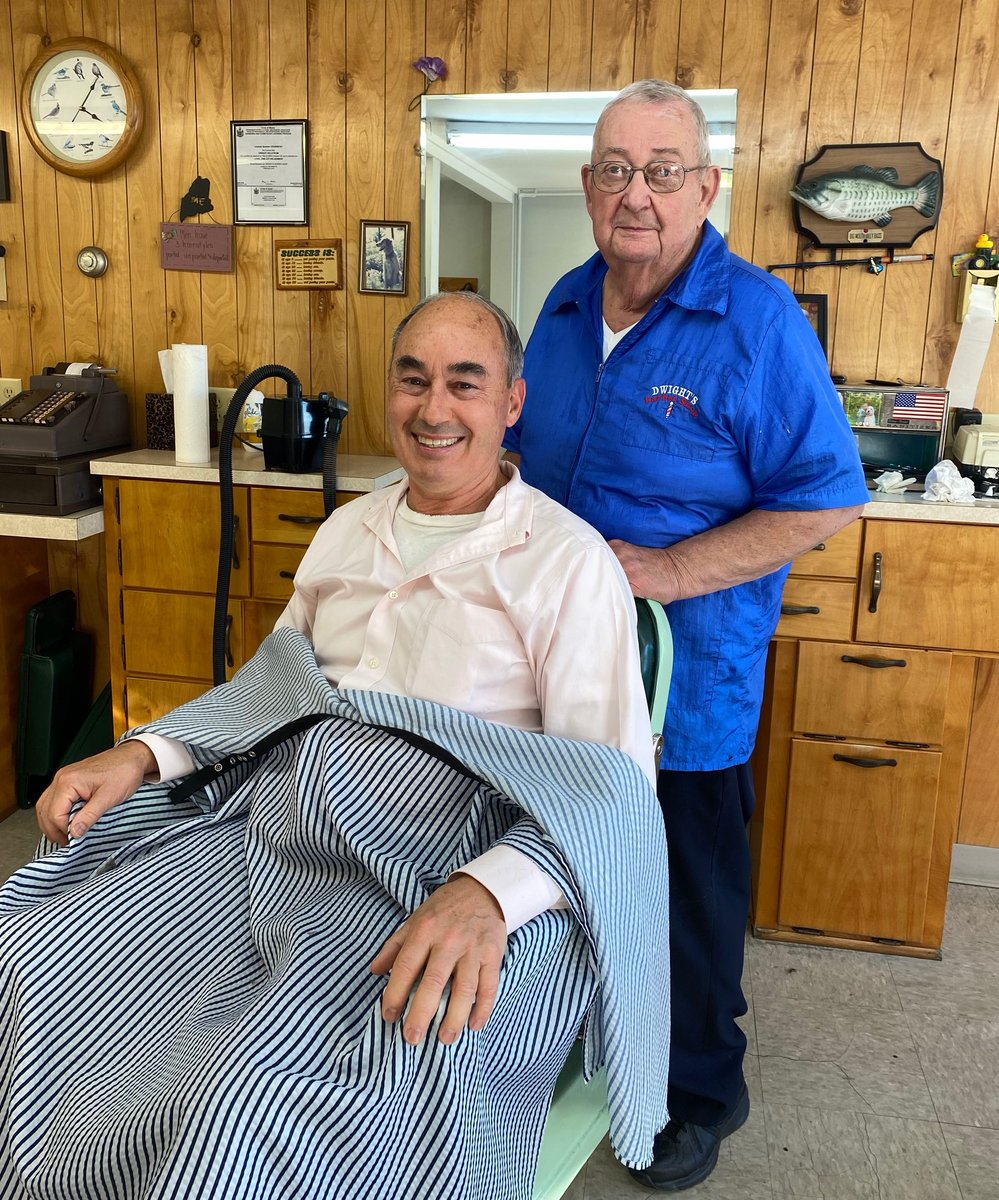 BrucePoliquin's tweet photo. I stopped in to chat with the folks at Dwight's barber shop before heading to Cherryfield to talk to the workers at Wyman's. Aroostook and Washington County are ready to get Maine back on the right track. #mepolitics #ME02 https://t.co/E8jCu6QQLD