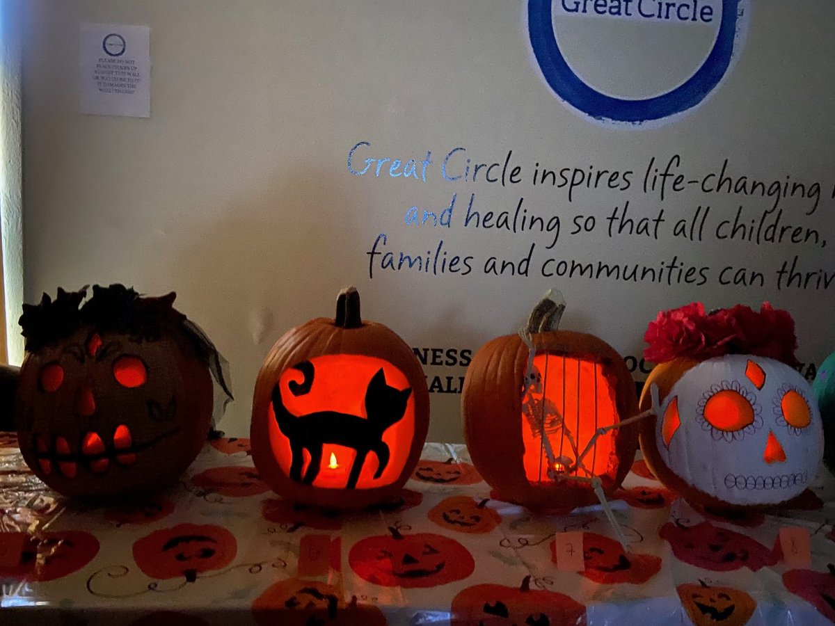 GreatCircleOrg's tweet photo. It's spooky season, and our Columbia Community-Based Services team's favorite Halloween tradition is decorating pumpkins! Check out their creations from their annual decorating contest! https://t.co/zY8BvHd2aG