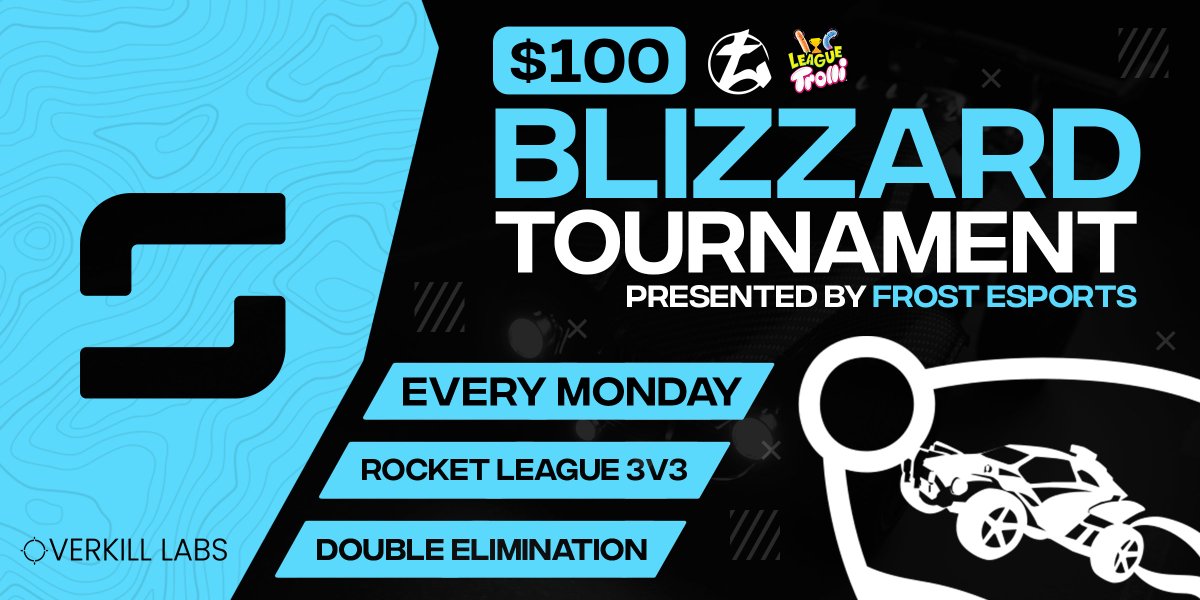 FrostUpdatesGG's tweet photo. Blizzard $100 host by 
@FrostEsportsRL

[#62] starts tonight at 8pm EST

⏰: registration closes at 7:45pm EST

Godspeed everyone!

#StayFrosty https://t.co/Ow4wWCeOCN