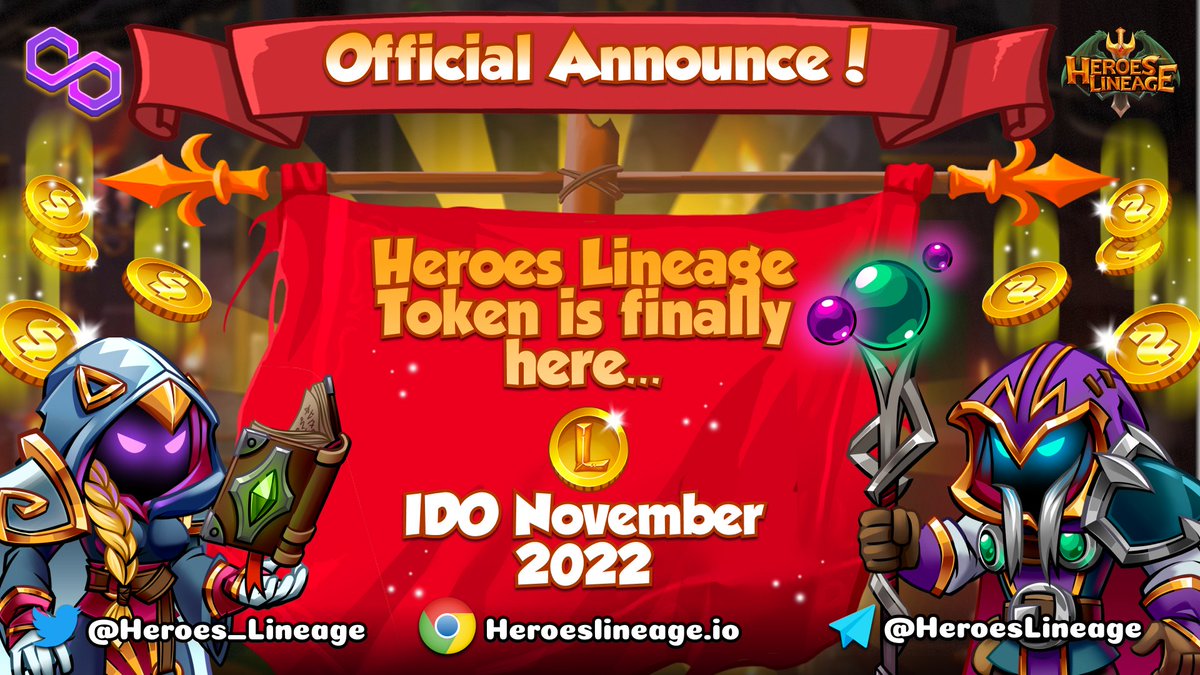 ⚔️WE BRING GREAT NEWS FOR OUR DEAR COMMUNITY!⚔️

🥳Our IDO will be in November.🥳

💫Are you ready?💫

#GameFi #NFTcommunity #P2E #PlaytoEarn #HeroesLineage #NFT #Polygon #Matic #IDO #Presale