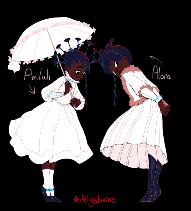 1. Draw either of the vampire twins, or both!2. Feel free to be creative with poses/outfits ( they're dark-skinned KIDS)3. Tag me and tag #dtiystwins4. I'll rt your art!5. Post your black vampire ocs and fave black vampires here; I'll be drawing a few from followers! 