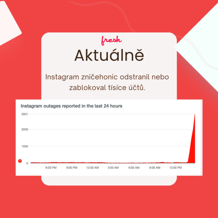 FreshServicesCZ's tweet photo. ‼️Uživatelé si na Twitteru začali ztěžovat, že byly jejich účty na Instagramu zničehonic zablokovány nebo zrušeny. Portál Downdetector zaznamenal rekordní počet nahlášení. ‼️Doporučujeme si zkontrolovat účty a na rychlo je víc zabezpečit. https://t.co/6jhIrVyHZd