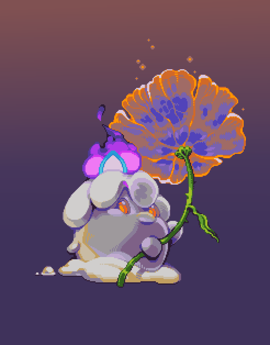 flower pokemon (creature) no humans holding holding flower fire orange eyes  illustration images