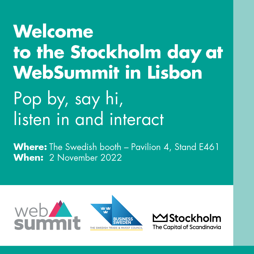 #WebSummit2022 
All things #Impact November 2 the Stockholm Day - Swedish Booth/Pavilion 4/Stand E461 with <a href="/BusinessSweden/">Business Sweden</a> <a href="/stingsthlm/">Sting</a> Invest in halland <a href="/investinskane/">Invest in Skåne</a> <a href="/annagissler/">Anna Gissler</a> + #innovative impact-tech companies.

invitepeople.com/public/events/…

#sthlmtech #sthlmfintech #fintech