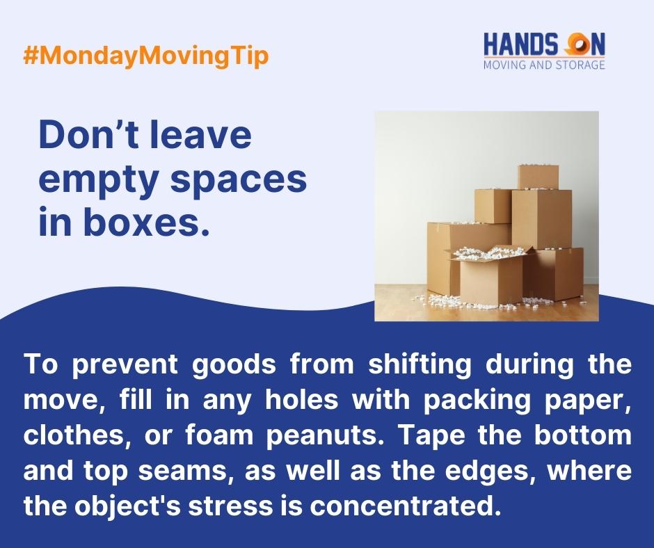 handsonmoving's tweet image. Don't leave empty spaces in boxes
#MondayMovingTips  #ProfessionalMoving #DeliveryServices